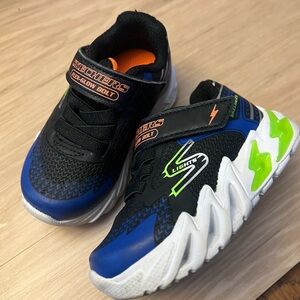 Skechers Kids' Black and Blue Sneakers with Neon Accents